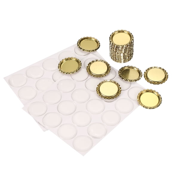 Uxcell 40 Set Bottle Caps for Crafts, 1 Inch Double Sides Printed Craft Bottle Caps with Clear Resin Epoxy Stickers, Gold Tone