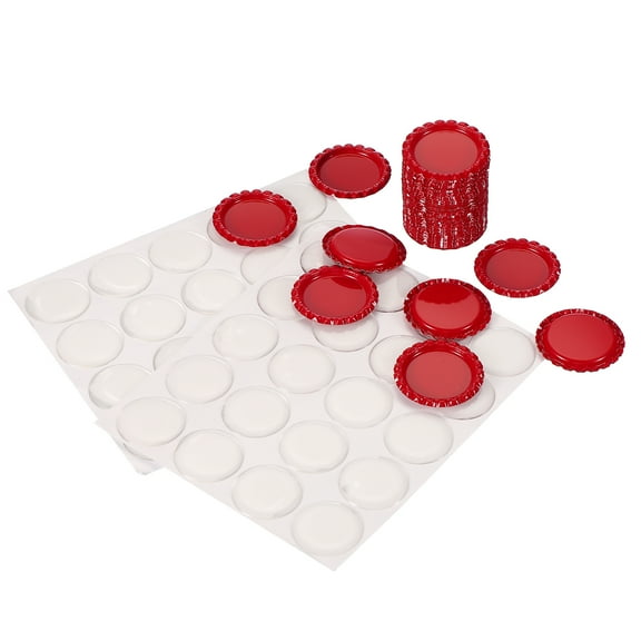 Uxcell 40 Set Bottle Caps for Crafts, 1 Inch Double Sides Printed Craft Bottle Caps with Clear Resin Epoxy Stickers, Red