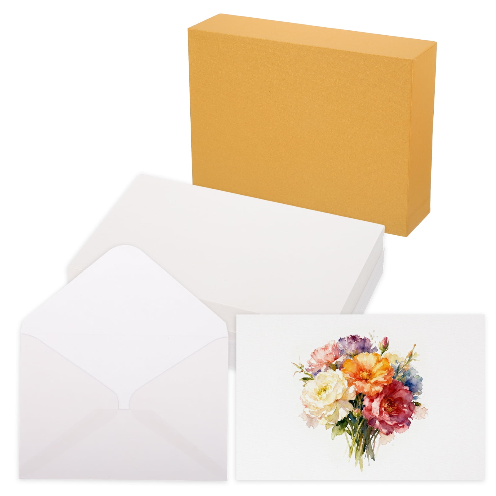 Uxcell 40 Set Watercolor Paper with Envelopes 6 x 4 Inch 140lb/300gsm Artist Painting Drawing Paper Cold Press Water Color Sheet with Beige Box for Sketchbook Journal (Straight Corner)