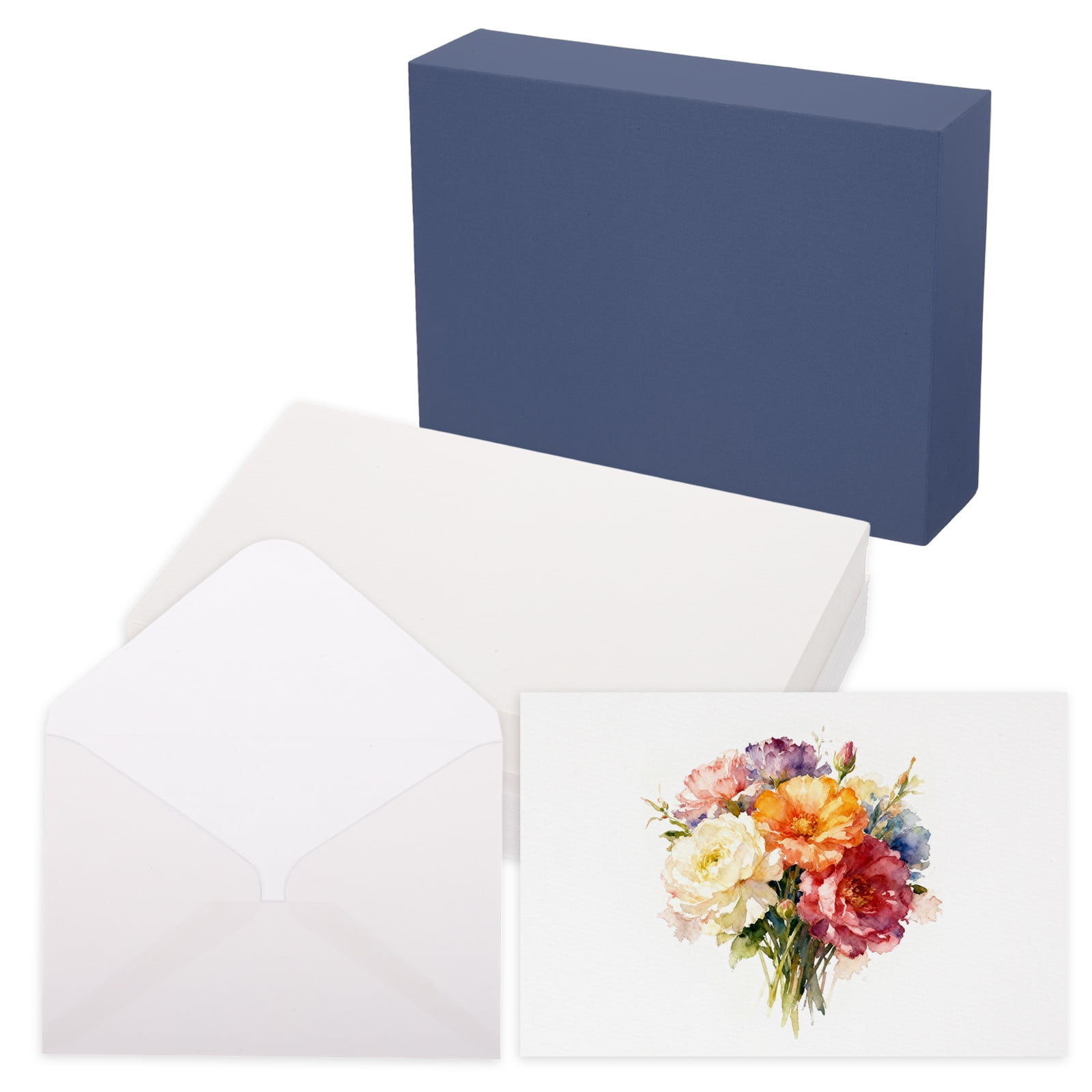 Uxcell 40 Set Watercolor Paper with Envelopes 6 x 4 Inch 140lb/300gsm Artist Painting Drawing Paper Cold Press Water Color Sheet with Blue Box for Sketchbook Journal (Straight Corner)