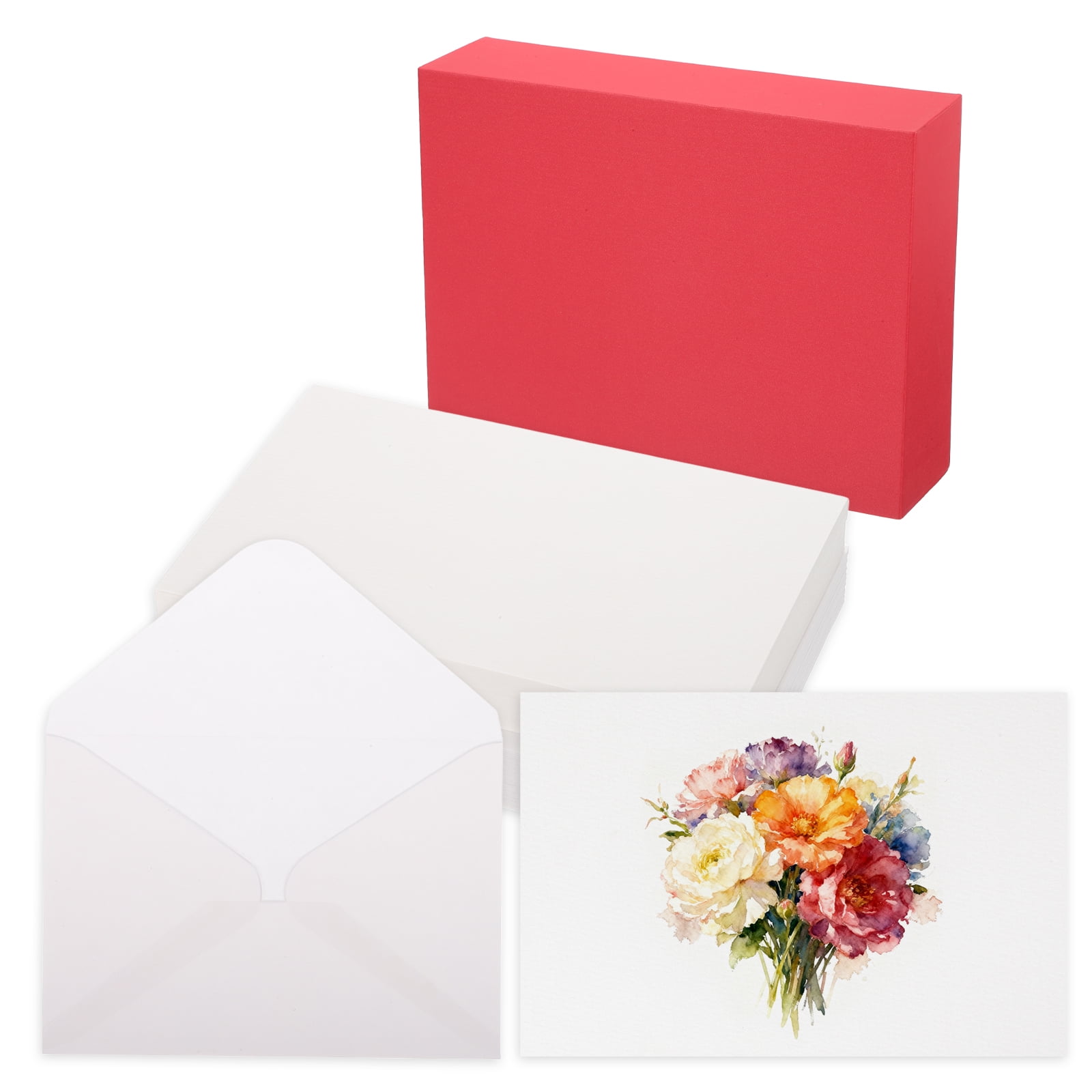 Uxcell 40 Set Watercolor Paper with Envelopes 6 x 4 Inch 140lb/300gsm Artist Painting Drawing Paper Cold Press Water Color Sheet with Red Box for Sketchbook Journal (Straight Corner)