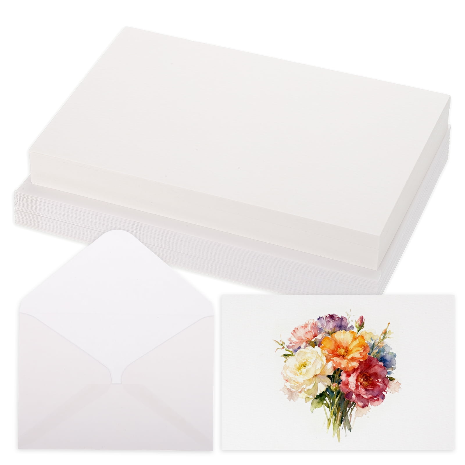 Uxcell 40 Set Watercolor Paper with Envelopes 6 x 4 Inch 140lb/300gsm Artist Painting Drawing Paper Cold Press Water Color Sheet for Sketchbook Journal (Straight Corner)