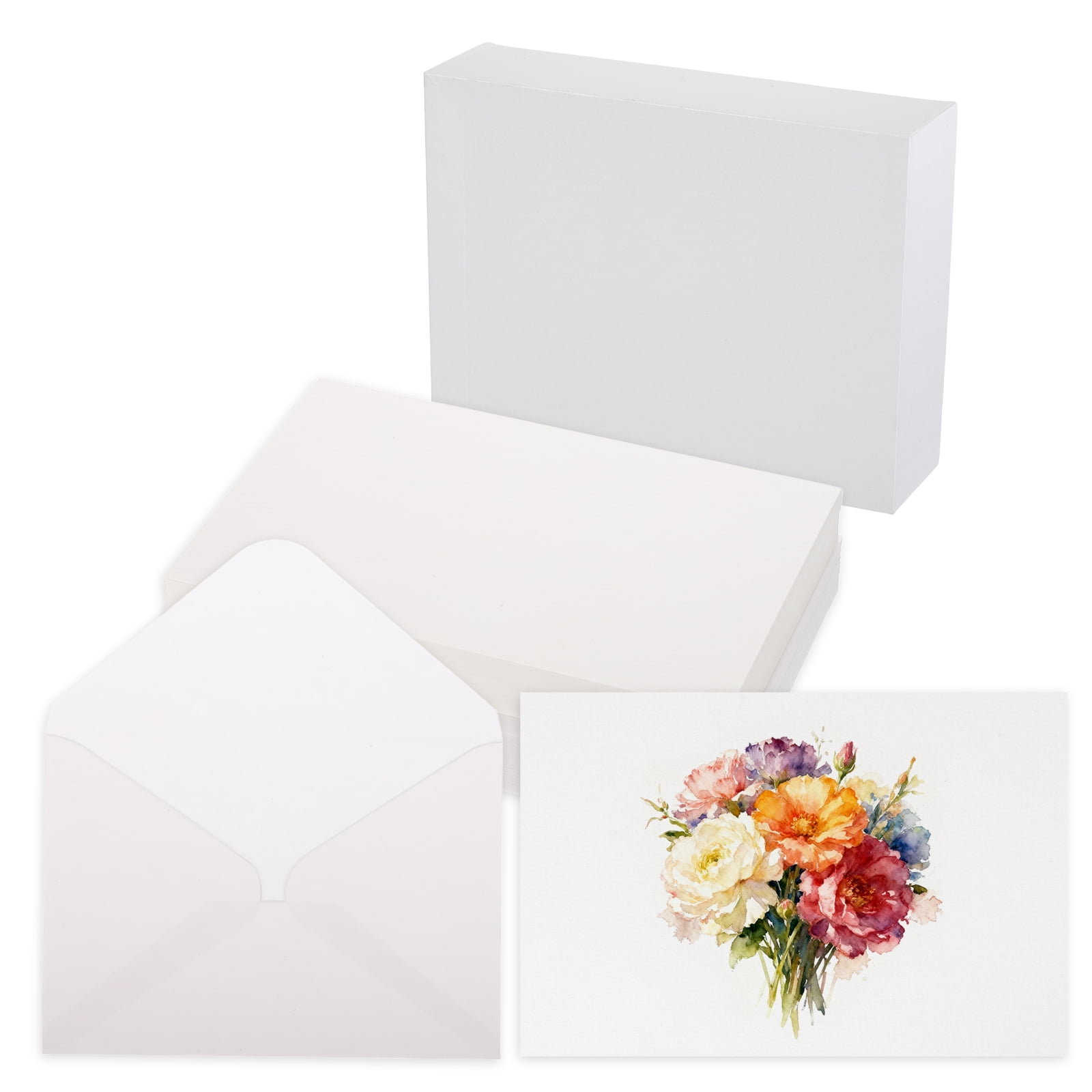 Uxcell 40 Set Watercolor Paper with Envelopes 6 x 4 Inch 140lb/300gsm Artist Painting Drawing Paper Cold Press Water Color Sheet with White Box for Sketchbook Journal (Straight Corner)