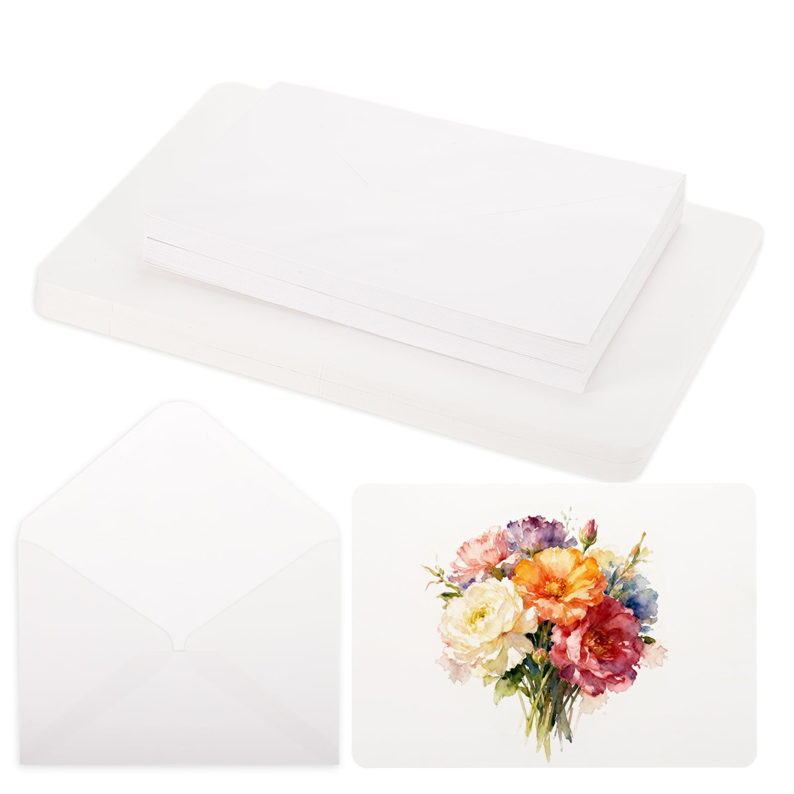 Uxcell 40 Set Watercolor Paper with Envelopes 7 x 10 Inch 140lb/300gsm Artist Painting Drawing Paper Cold Press Water Color Sheet for Sketchbook Journal (Round Corner)