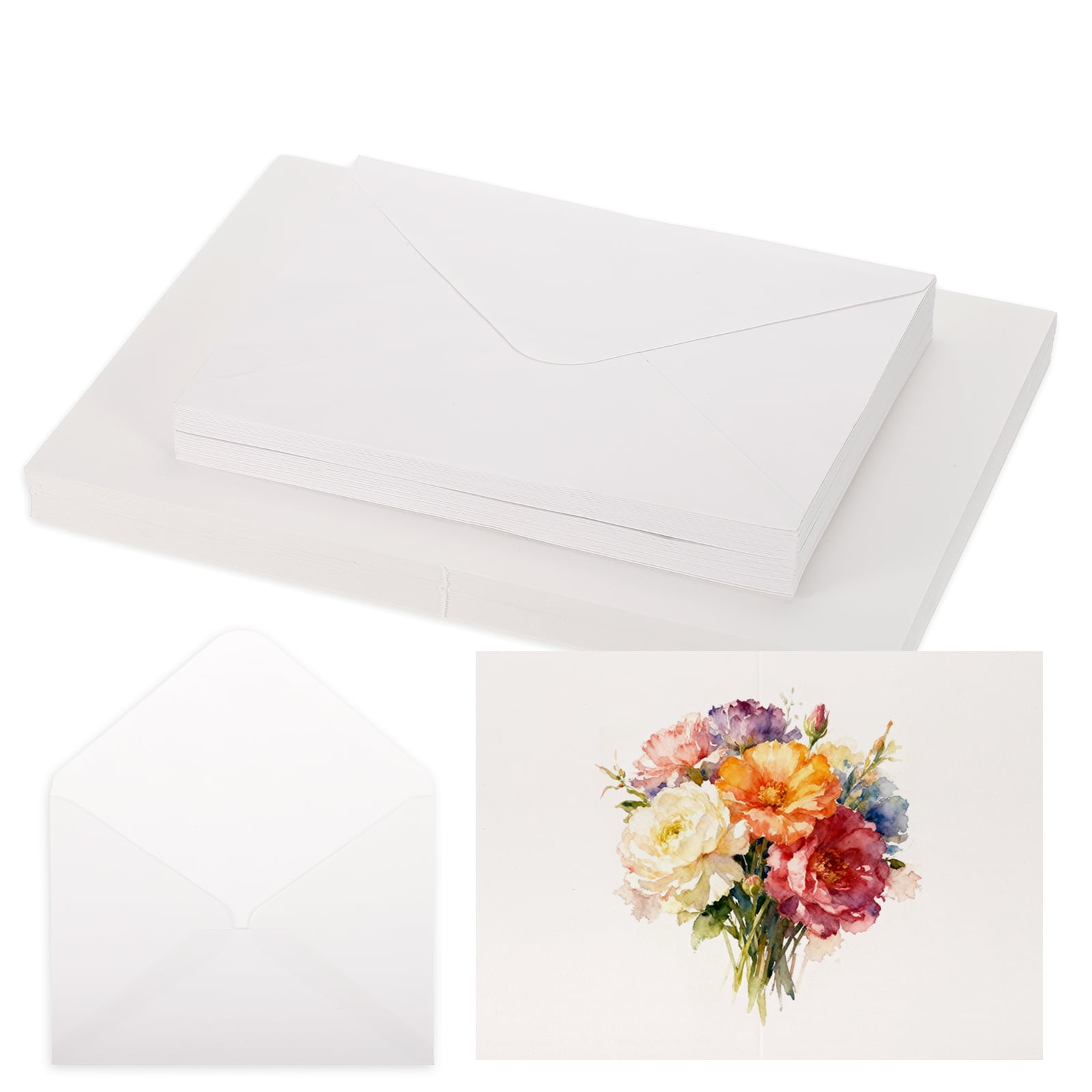 Uxcell 40 Set Watercolor Paper with Envelopes 7 x 10 Inch 140lb/300gsm Artist Painting Drawing Paper Cold Press Water Color Sheet for Sketchbook Journal (Straight Corner)