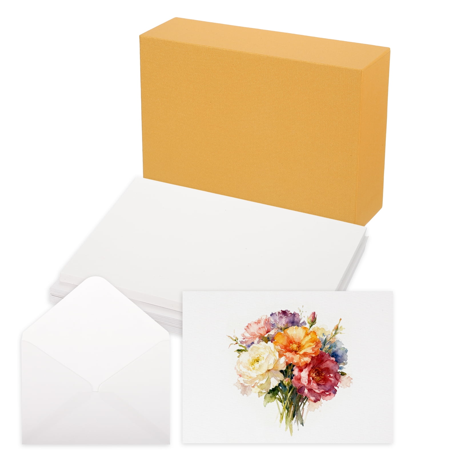 Uxcell 40 Set Watercolor Paper with Envelopes 7 x 5 Inch 140lb/300gsm Artist Painting Drawing Paper Cold Press Water Color Sheet with Beige Box for Sketchbook Journal (Straight Corner)