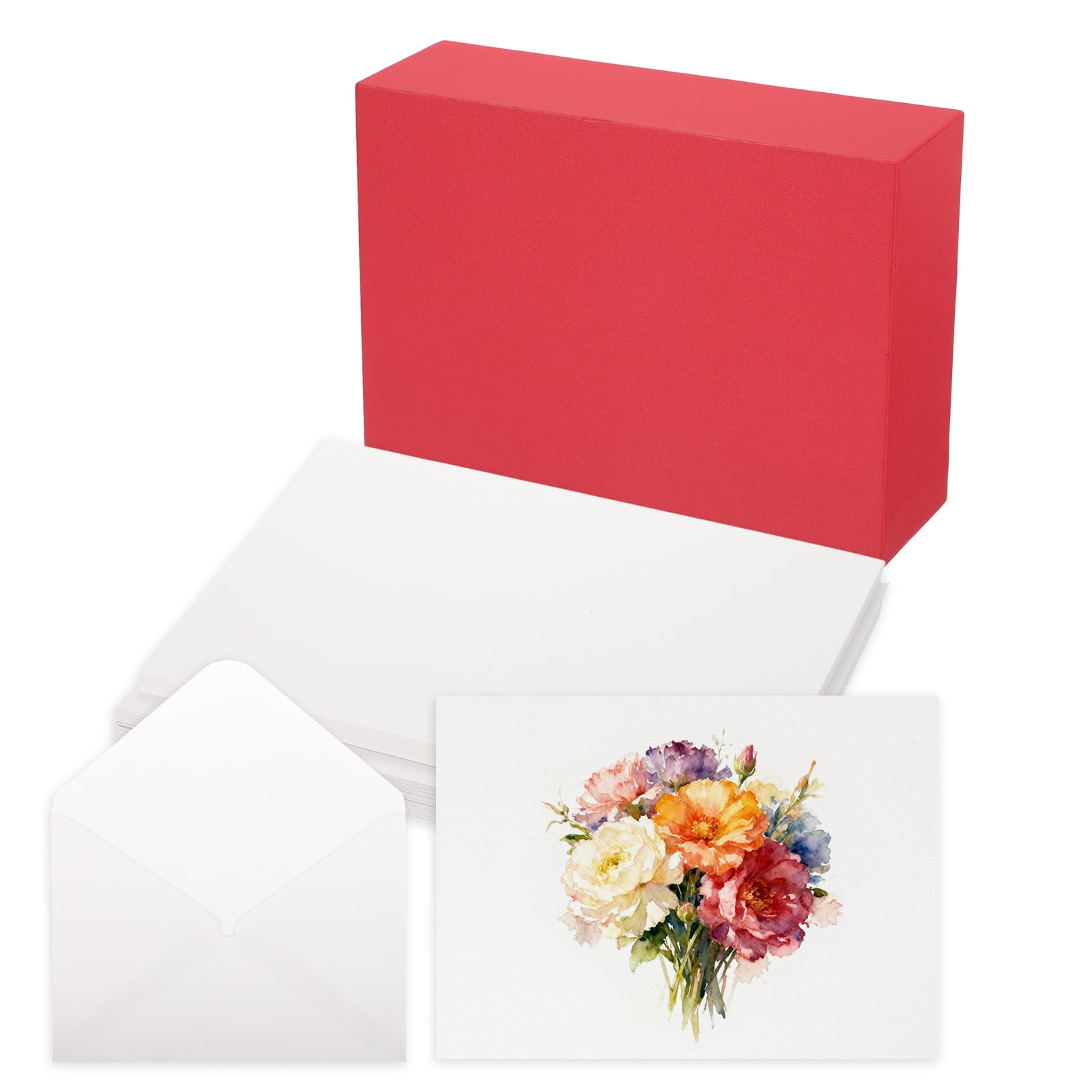 Uxcell 40 Set Watercolor Paper with Envelopes 7 x 5 Inch 140lb/300gsm Artist Painting Drawing Paper Cold Press Water Color Sheet with Red Box for Sketchbook Journal (Straight Corner)