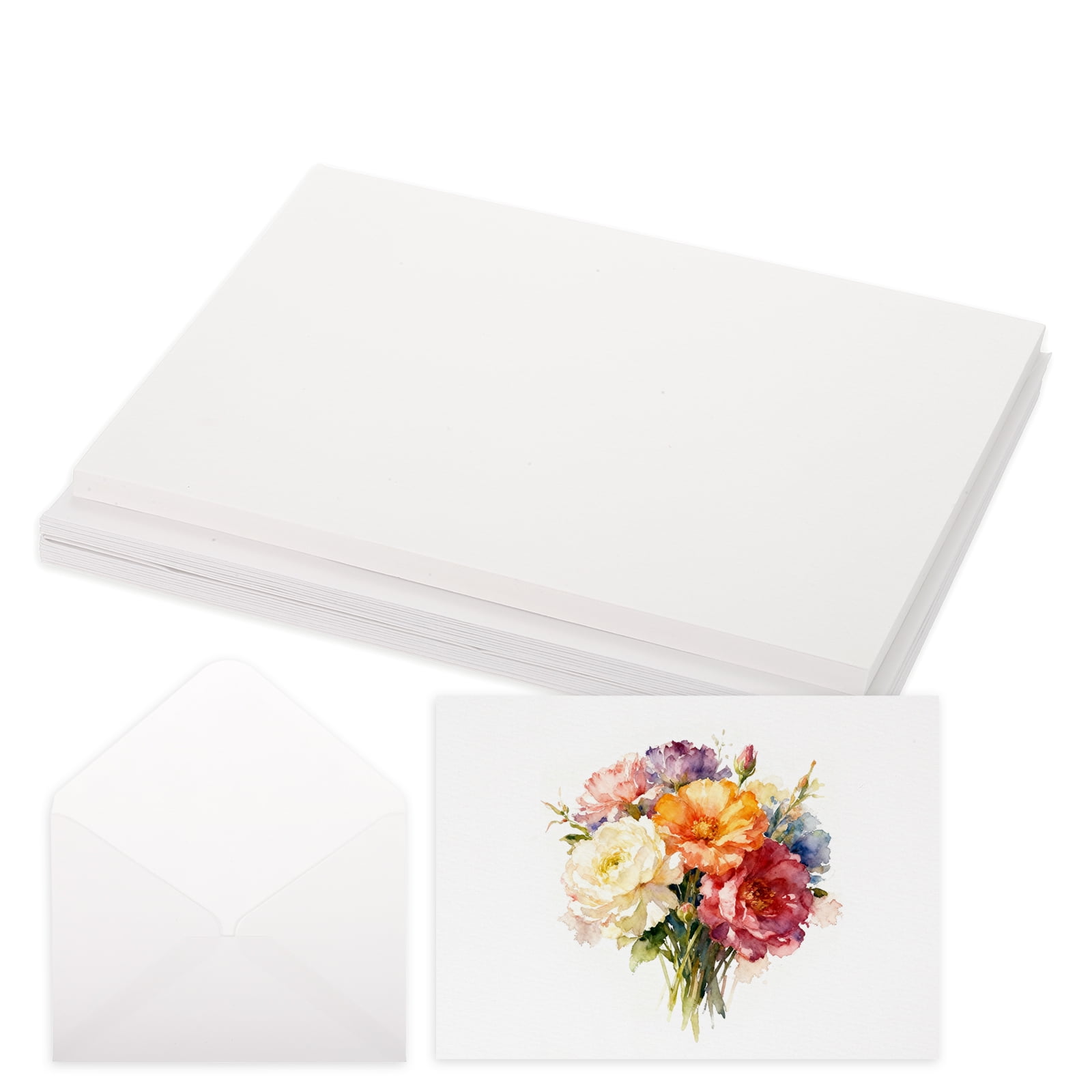 Uxcell 40 Set Watercolor Paper with Envelopes 7 x 5 Inch 140lb/300gsm Artist Painting Drawing Paper Cold Press Water Color Sheet for Sketchbook Journal (Straight Corner)