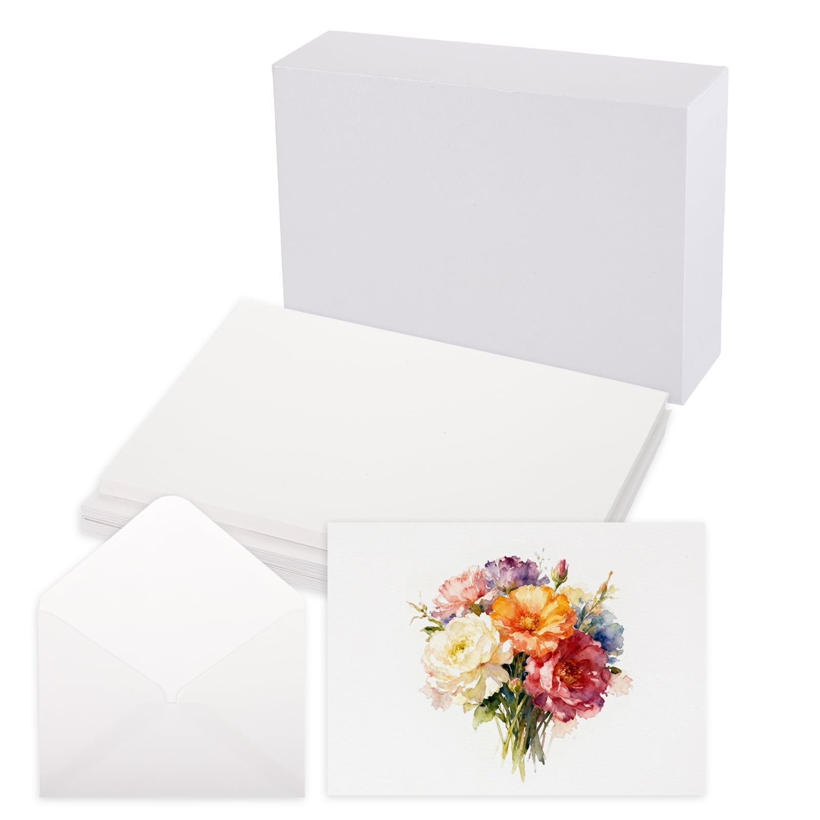 Uxcell 40 Set Watercolor Paper with Envelopes 7 x 5 Inch 140lb/300gsm Artist Painting Drawing Paper Cold Press Water Color Sheet with White Box for Sketchbook Journal (Straight Corner)