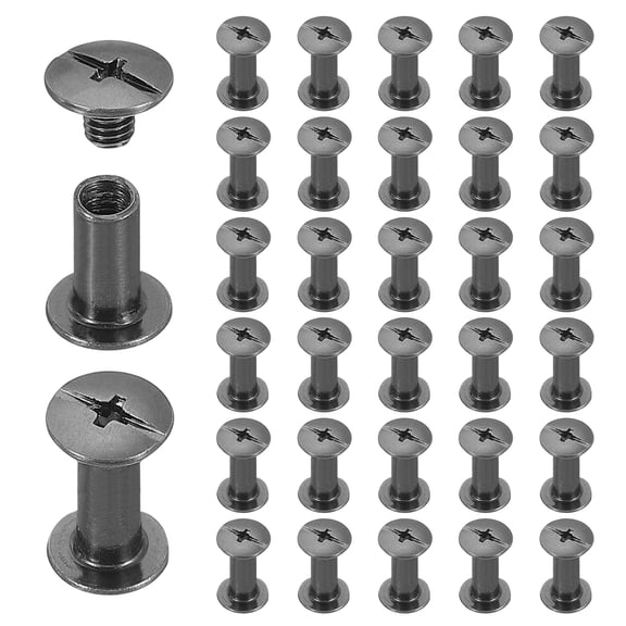 Uxcell 40 Sets Chicago Screw Rivets M5x12mm Metal Phillips Head Post Nail Rivet Stud Screws Connectors for DIY Leather Belt Bag Craft Bookbinding, Black