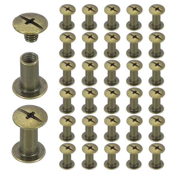 Uxcell 40 Sets Chicago Screw Rivets M5x12mm Metal Phillips Head Post Nail Rivet Stud Screws Connectors for DIY Leather Belt Bag Craft Bookbinding, Bronze