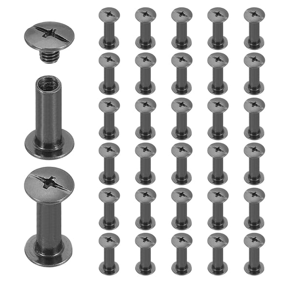 Uxcell 40 Sets Chicago Screw Rivets M5x16mm Metal Phillips Head Post Nail Rivet Stud Screws Connectors for DIY Leather Belt Bag Craft Bookbinding, Black