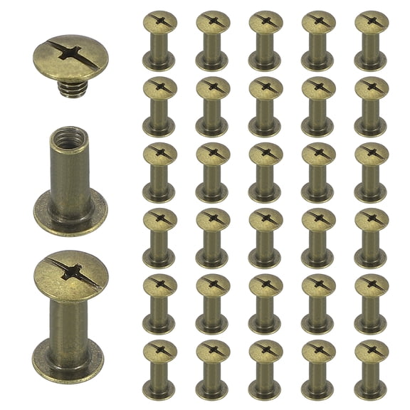 Uxcell 40 Sets Chicago Screw Rivets M5x14mm Metal Phillips Head Post Nail Rivet Stud Screws Connectors for DIY Leather Belt Bag Craft Bookbinding, Bronze