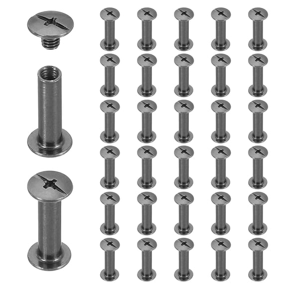 Uxcell 40 Sets Chicago Screw Rivets M5x18mm Metal Phillips Head Post Nail Rivet Stud Screws Connectors for DIY Leather Belt Bag Craft Bookbinding, Black
