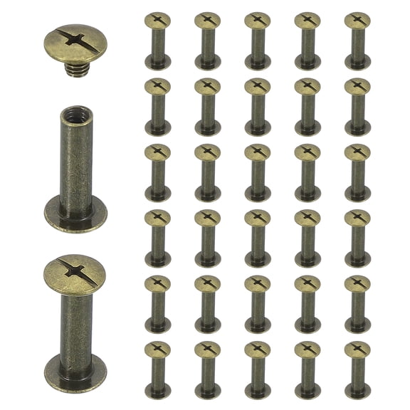 Uxcell 40 Sets Chicago Screw Rivets M5x18mm Metal Phillips Head Post Nail Rivet Stud Screws Connectors for DIY Leather Belt Bag Craft Bookbinding, Bronze
