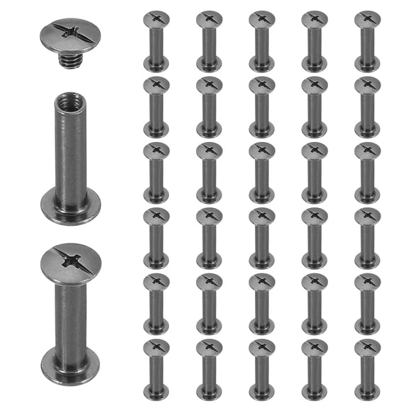 Uxcell 40 Sets Chicago Screw Rivets M5x20mm Metal Phillips Head Post Nail Rivet Stud Screws Connectors for DIY Leather Belt Bag Craft Bookbinding, Black