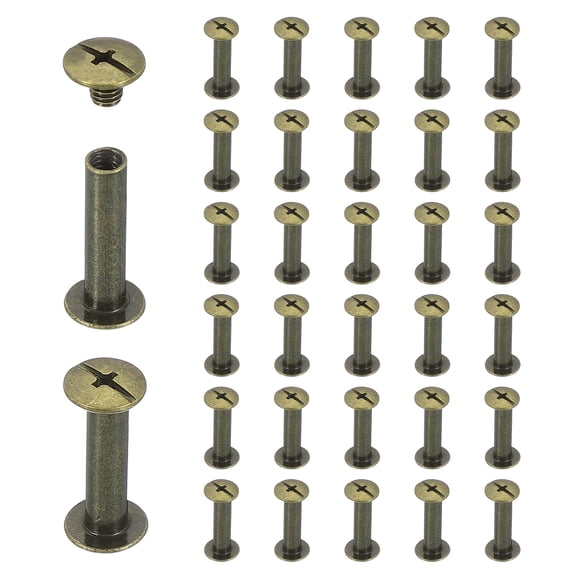 Uxcell 40 Sets Chicago Screw Rivets M5x20mm Metal Phillips Head Post Nail Rivet Stud Screws Connectors for DIY Leather Belt Bag Craft Bookbinding, Bronze