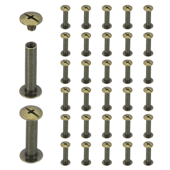 Uxcell 40 Sets Chicago Screw Rivets M5x22mm Metal Phillips Head Post Nail Rivet Stud Screws Connectors for DIY Leather Belt Bag Craft Bookbinding, Bronze