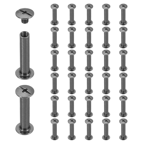 Uxcell 40 Sets Chicago Screw Rivets M5x25mm Metal Phillips Head Post Nail Rivet Stud Screws Connectors for DIY Leather Belt Bag Craft Bookbinding, Black