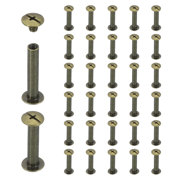Uxcell 40 Sets Chicago Screw Rivets M5x25mm Metal Phillips Head Post Nail Rivet Stud Screws Connectors for DIY Leather Belt Bag Craft Bookbinding, Bronze