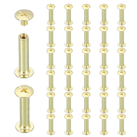 Uxcell 40 Sets Chicago Screw Rivets M5x25mm Metal Phillips Head Post Nail Rivet Stud Screws Connectors for DIY Leather Belt Bag Craft Bookbinding, Gold