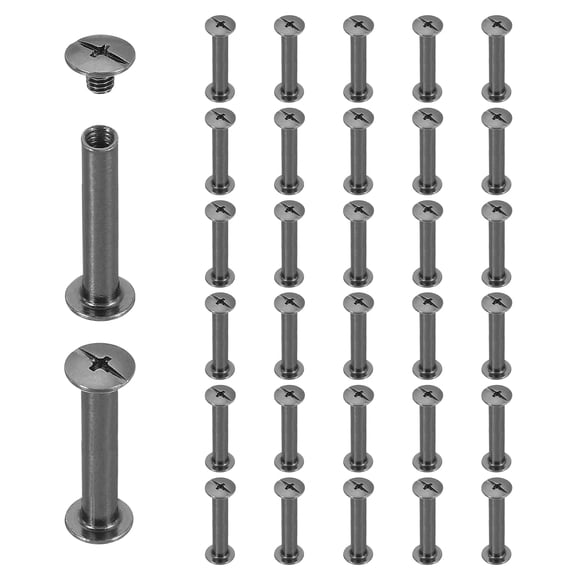Uxcell 40 Sets Chicago Screw Rivets M5x30mm Metal Phillips Head Post Nail Rivet Stud Screws Connectors for DIY Leather Belt Bag Craft Bookbinding, Black