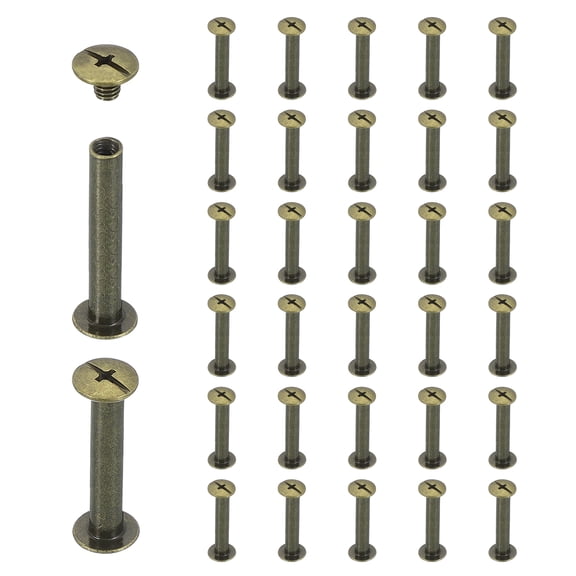 Uxcell 40 Sets Chicago Screw Rivets M5x30mm Metal Phillips Head Post Nail Rivet Stud Screws Connectors for DIY Leather Belt Bag Craft Bookbinding, Bronze