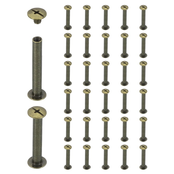 Uxcell 40 Sets Chicago Screw Rivets M5x35mm Metal Phillips Head Post Nail Rivet Stud Screws Connectors for DIY Leather Belt Bag Craft Bookbinding, Bronze