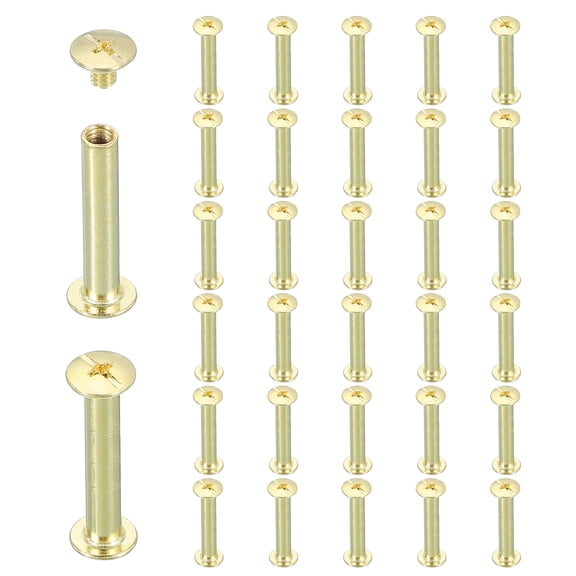 Uxcell 40 Sets Chicago Screw Rivets M5x35mm Metal Phillips Head Post Nail Rivet Stud Screws Connectors for DIY Leather Belt Bag Craft Bookbinding, Gold
