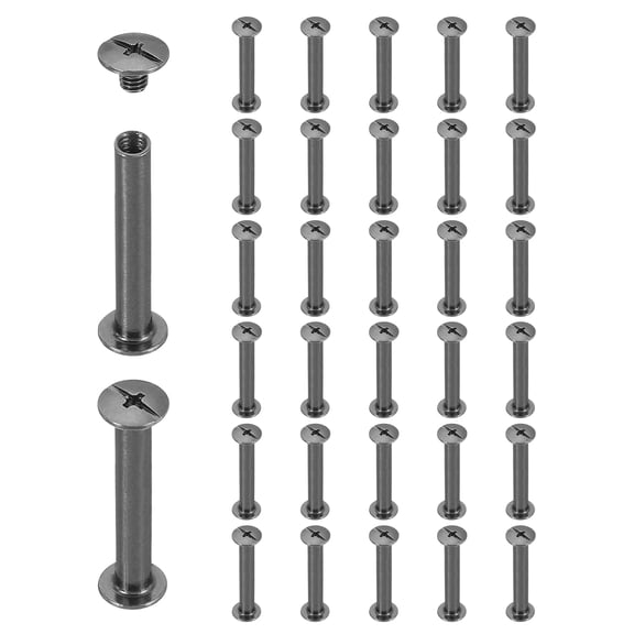Uxcell 40 Sets Chicago Screw Rivets M5x40mm Metal Phillips Head Post Nail Rivet Stud Screws Connectors for DIY Leather Belt Bag Craft Bookbinding, Black
