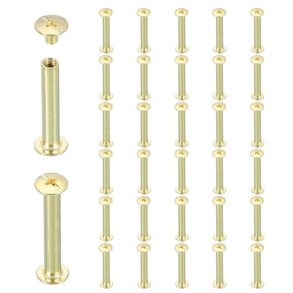 Uxcell 40 Sets Chicago Screw Rivets M5x40mm Metal Phillips Head Post Nail Rivet Stud Screws Connectors for DIY Leather Belt Bag Craft Bookbinding, Gold