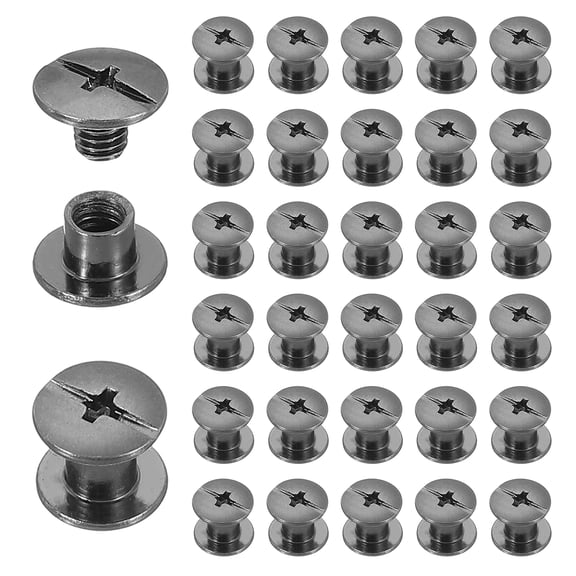 Uxcell 40 Sets Chicago Screw Rivets M5x4mm Metal Phillips Head Post Nail Rivet Stud Screws Connectors for DIY Leather Belt Bag Craft Bookbinding, Black
