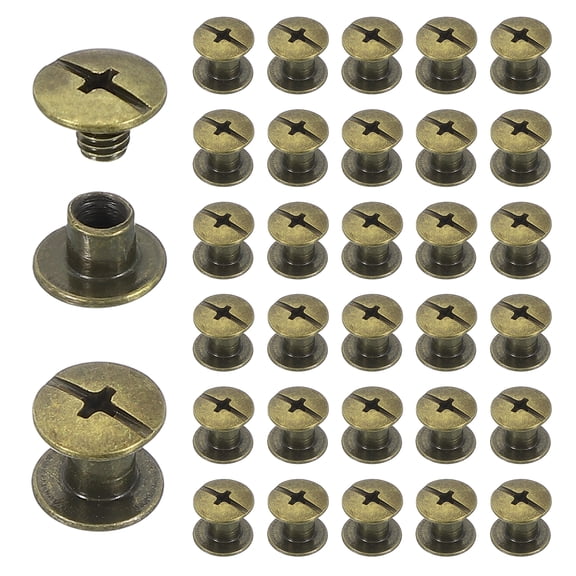 Uxcell 40 Sets Chicago Screw Rivets M5x4mm Metal Phillips Head Post Nail Rivet Stud Screws Connectors for DIY Leather Belt Bag Craft Bookbinding, Bronze