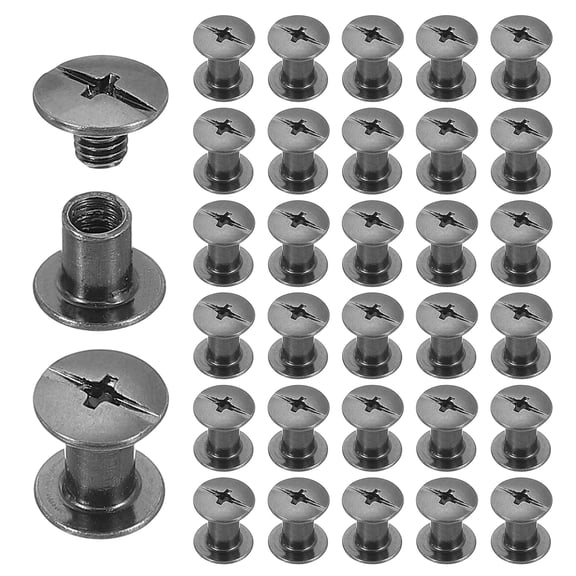 Uxcell 40 Sets Chicago Screw Rivets M5x6mm Metal Phillips Head Post Nail Rivet Stud Screws Connectors for DIY Leather Belt Bag Craft Bookbinding, Black