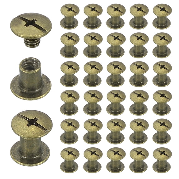 Uxcell 40 Sets Chicago Screw Rivets M5x6mm Metal Phillips Head Post Nail Rivet Stud Screws Connectors for DIY Leather Belt Bag Craft Bookbinding, Bronze