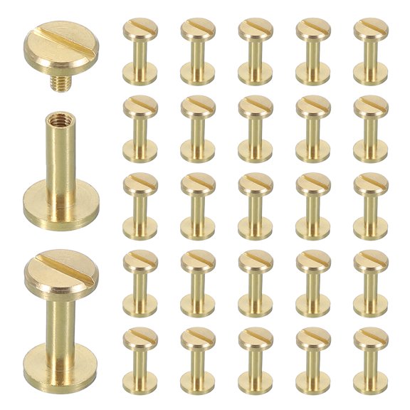 Uxcell 30 Sets Chicago Screw Rivets M4x12mm Metal Phillips Head Post Nail Rivet Stud Screws Connectors for DIY Leather Belt Bag Craft Bookbinding, Brass