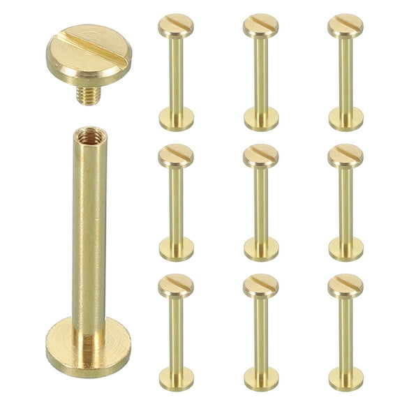 Uxcell 10 Sets Chicago Screw Rivets M4x30mm Metal Phillips Head Post Nail Rivet Stud Screws Connectors for DIY Leather Belt Bag Craft Bookbinding, Brass