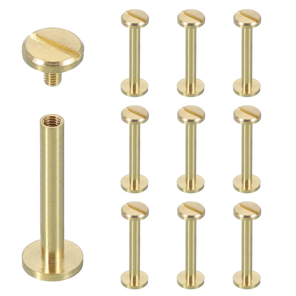 Uxcell 10 Sets Chicago Screw Rivets M4x28mm Metal Phillips Head Post Nail Rivet Stud Screws Connectors for DIY Leather Belt Bag Craft Bookbinding, Brass