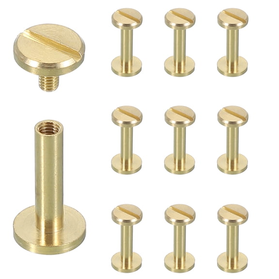 Uxcell 10 Sets Chicago Screw Rivets M4x16mm Metal Phillips Head Post Nail Rivet Stud Screws Connectors for DIY Leather Belt Bag Craft Bookbinding, Brass