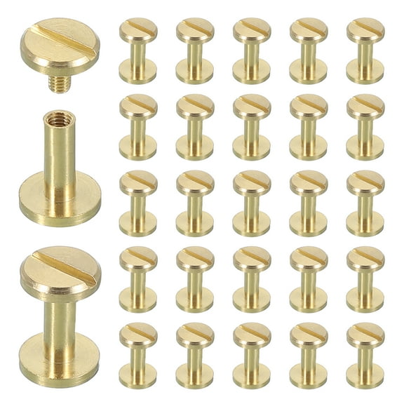 Uxcell 30 Sets Chicago Screw Rivets M4x10mm Metal Phillips Head Post Nail Rivet Stud Screws Connectors for DIY Leather Belt Bag Craft Bookbinding, Brass