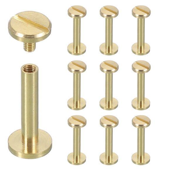 Uxcell 10 Sets Chicago Screw Rivets M4x22mm Metal Phillips Head Post Nail Rivet Stud Screws Connectors for DIY Leather Belt Bag Craft Bookbinding, Brass