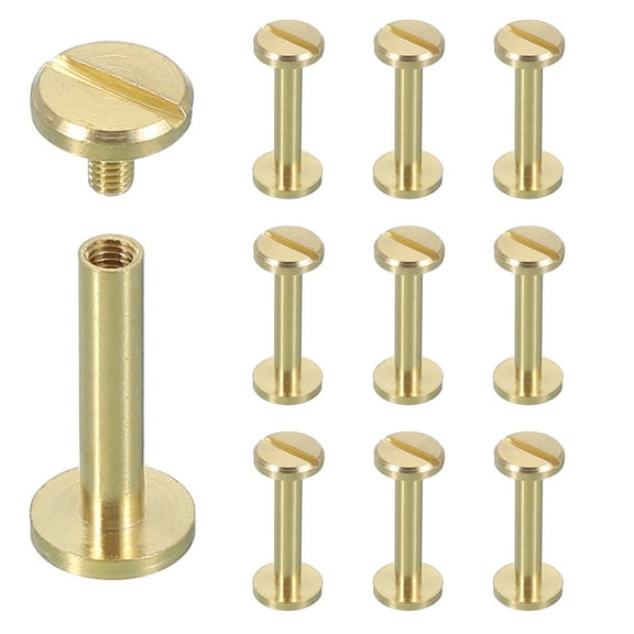 Uxcell 10 Sets Chicago Screw Rivets M4x20mm Metal Phillips Head Post Nail Rivet Stud Screws Connectors for DIY Leather Belt Bag Craft Bookbinding, Brass