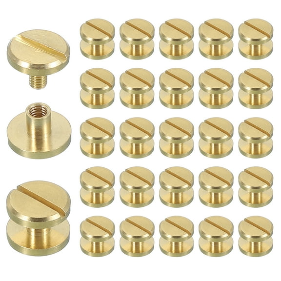 Uxcell 30 Sets Chicago Screw Rivets M4x4mm Metal Phillips Head Post Nail Rivet Stud Screws Connectors for DIY Leather Belt Bag Craft Bookbinding, Brass