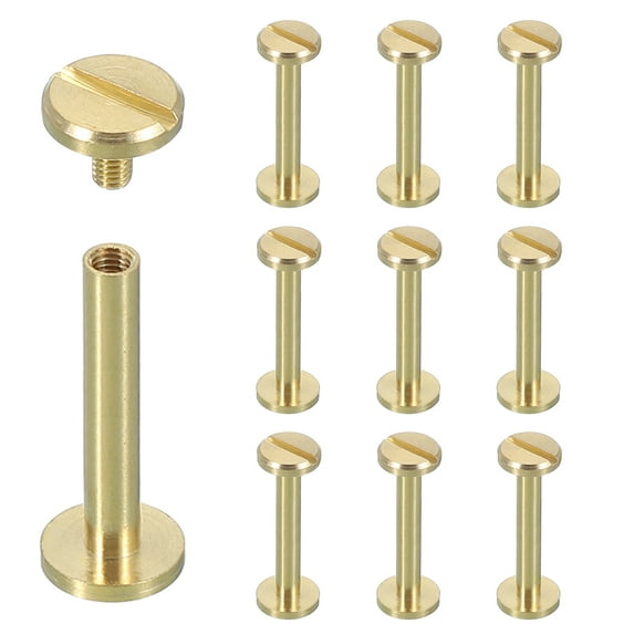 Uxcell 10 Sets Chicago Screw Rivets M4x25mm Metal Phillips Head Post Nail Rivet Stud Screws Connectors for DIY Leather Belt Bag Craft Bookbinding, Brass