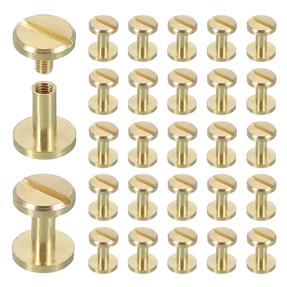 Uxcell 30 Sets Chicago Screw Rivets M4x8mm Metal Phillips Head Post Nail Rivet Stud Screws Connectors for DIY Leather Belt Bag Craft Bookbinding, Brass