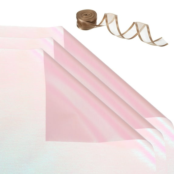 Uxcell 40 Sheets Flower Wrapping Paper, 22.8"x22.8" Floral Craft with Ribbon for Flowers Gift Packaging, Light Purple