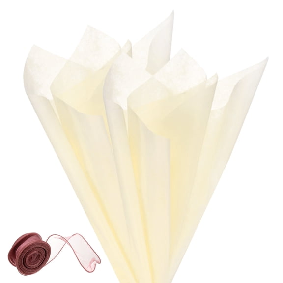 Uxcell 40 Sheets Korean Cotton Flower Wrapping Paper with Ribbon, 23" Cloud Cotton Waterproof for Bouquets/Gift Packaging [Creamy White]