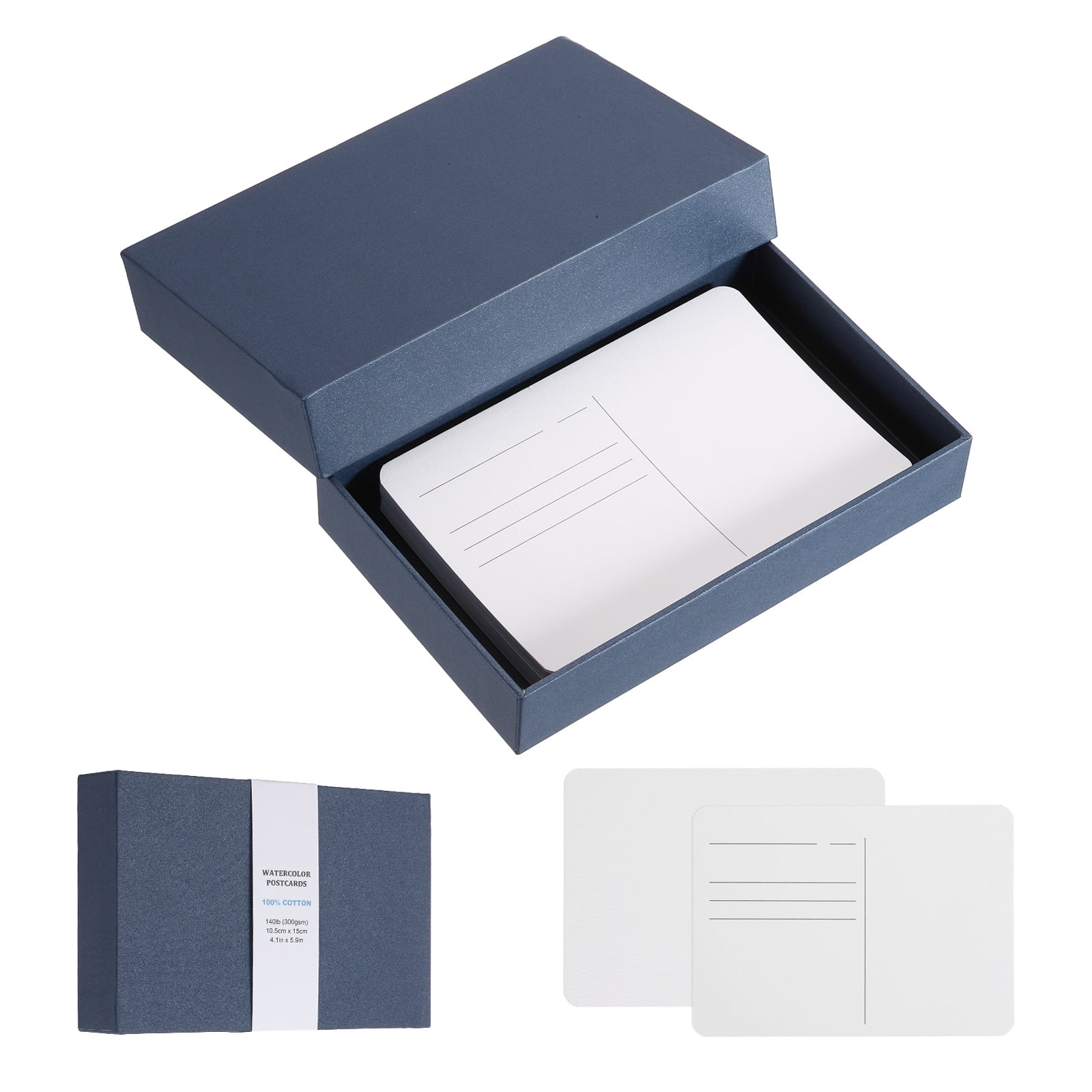 Uxcell 40 Sheets Watercolor Postcards, 100% Cotton 4"x6" Watercolor Paper Blank Postcards W Blue Cap White Waistband Hot Pressed for Mailing Painting Invitations Cards(140lb/300gsm), Blue