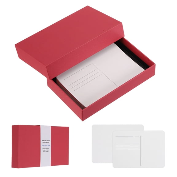 Uxcell 40Sheets Watercolor Postcards, 100% Cotton 4x6 Inch Watercolor Paper Blank Postcards W Red Cap White Waistband Cold Pressedfor Mailing Painting Invitations Cards(140lb/300gsm) Red