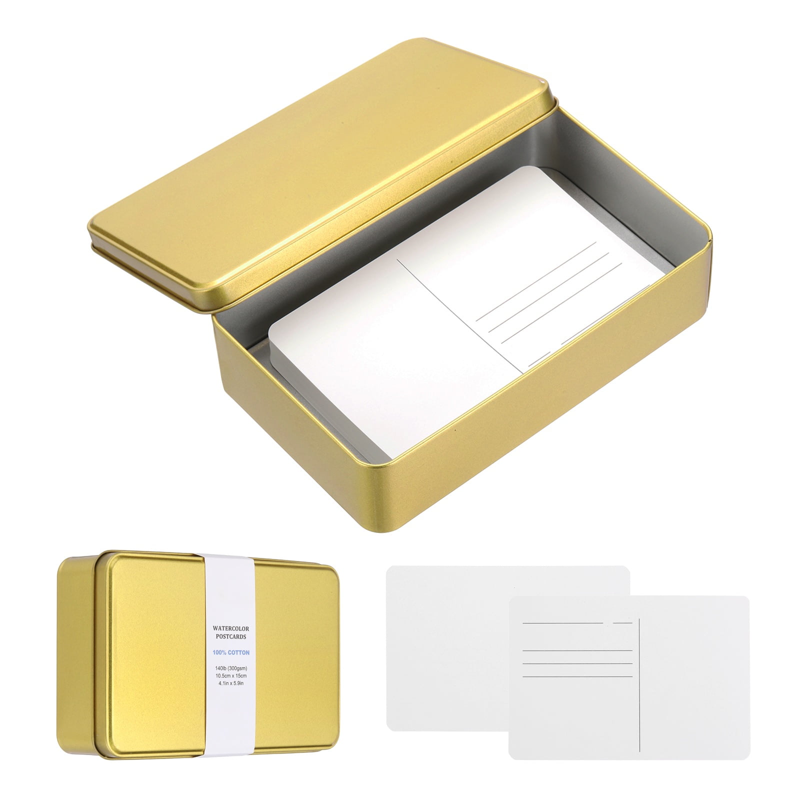 Uxcell 40 Sheets Watercolor Postcards, 100% Cotton 4x6 Inch Watercolor Paper with Gold Tin Box Blank Postcards Hot Pressed  for Mailing Painting Invitations Greeting Cards(140lb/300gsm)